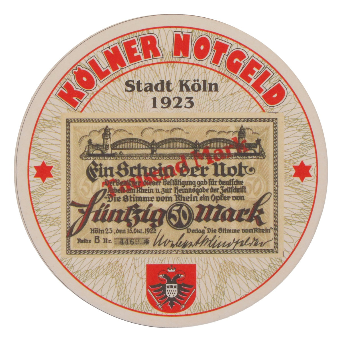 80x sous-verres Reissdorf « Kölner Notgeld » 50 marks – Vue 3