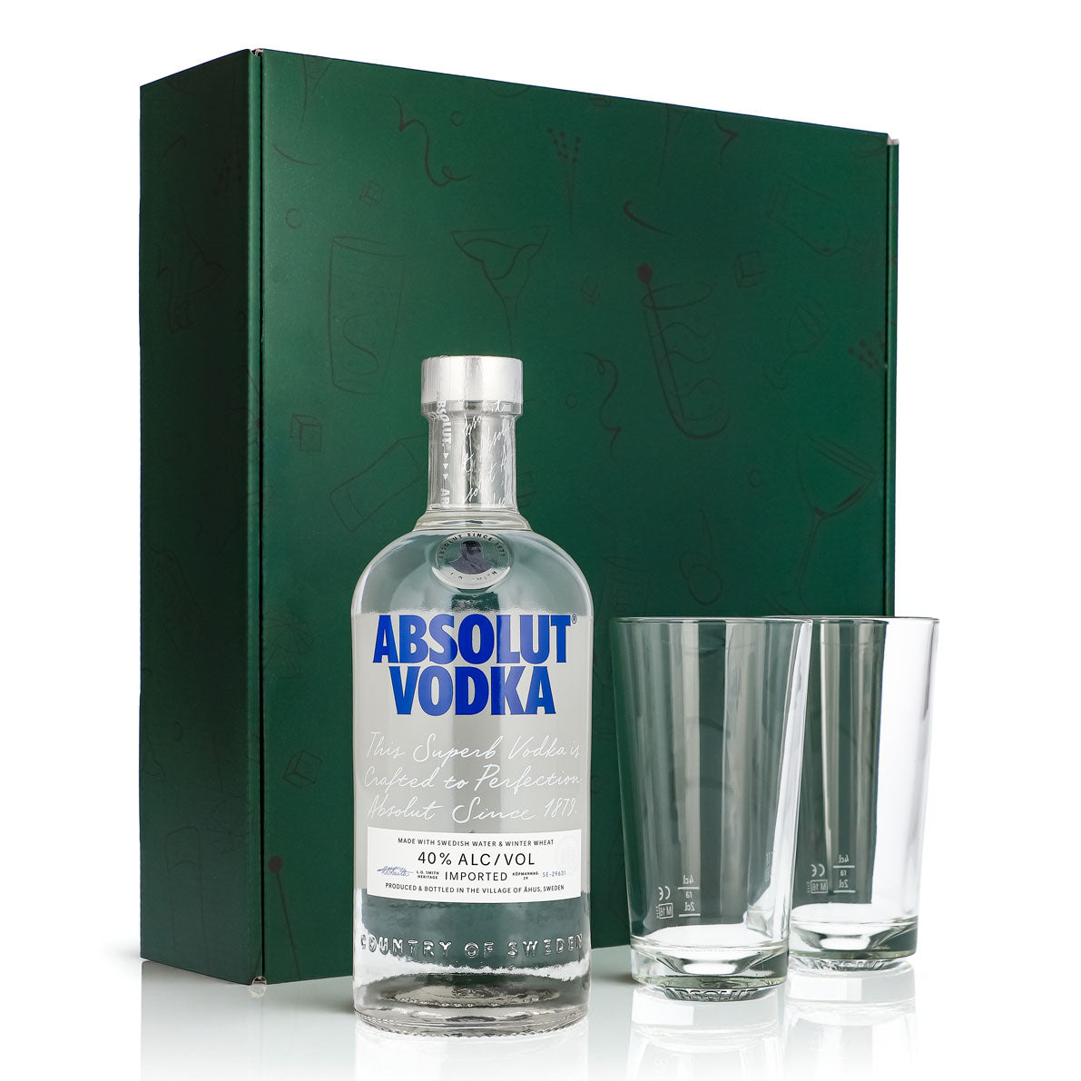 Absolut Vodka Geschenkset 0,7l Flasche 40 % Vol. + Gläser Grcic–Grün