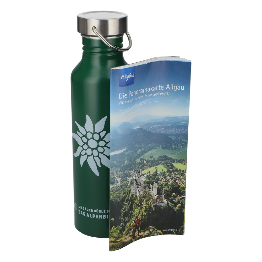 Gourde à bière « Allgäuer Büble » verte en métal, 0,7 l, Edelweiss, NEUVE, gourde de plein air