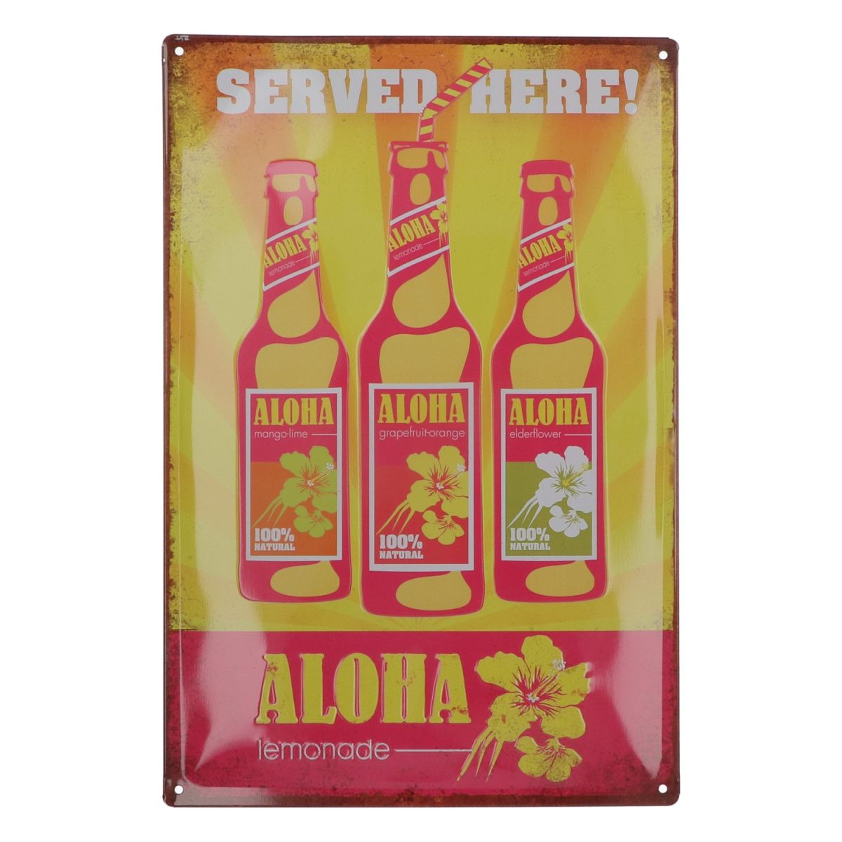 Aloha Limonade Plaque métallique Served Here 38 x 25 cm Plaque publicitaire Décoration murale Merch