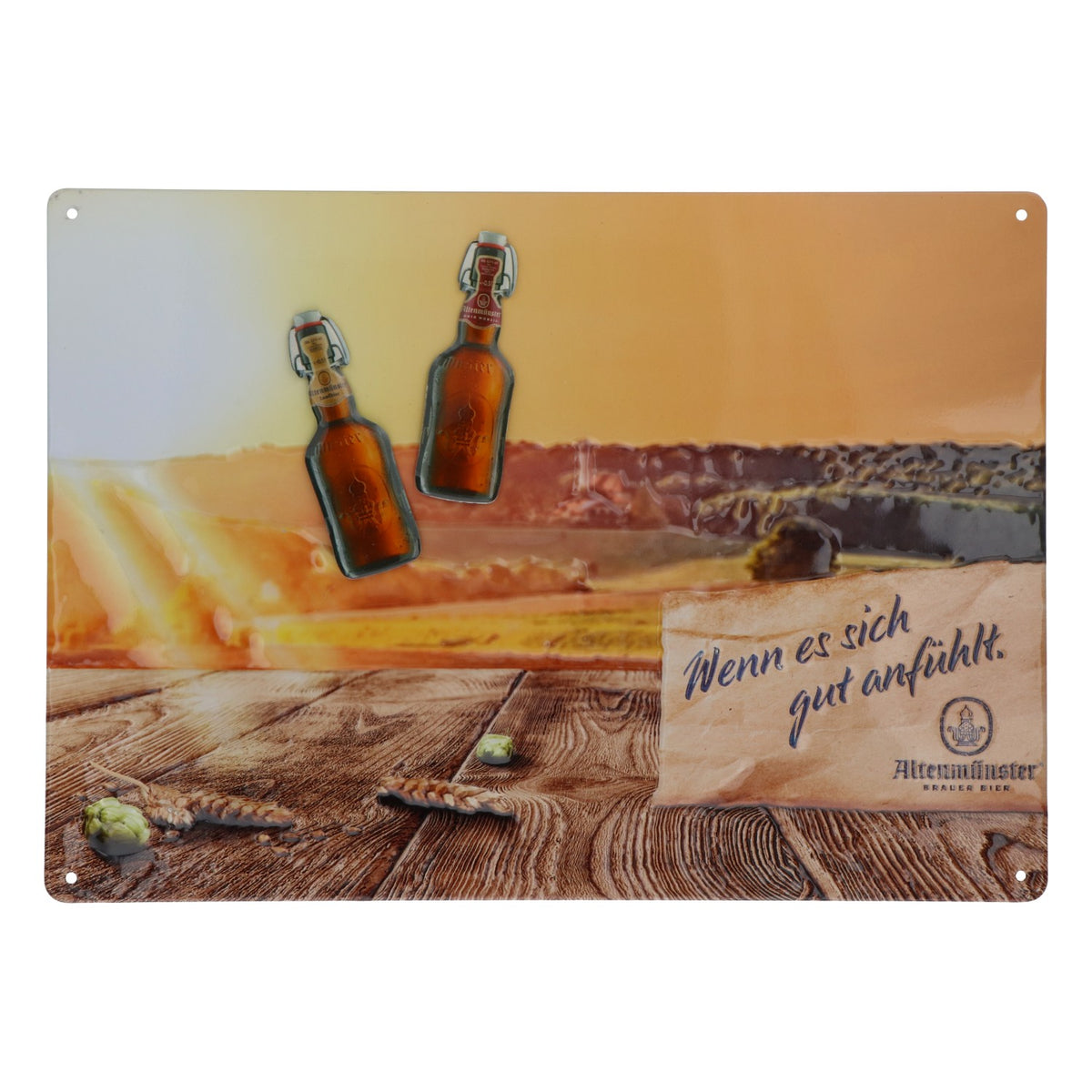 Plaque publicitaire en tôle « Altenmünster Bier » avec deux aimants et des bouteilles – Vue 2