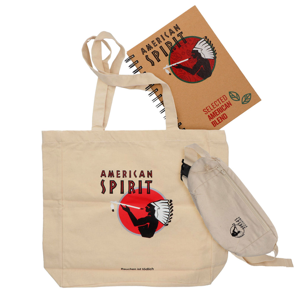 Coffret American Spirit Fan comprenant un sac banane, un sac en jute et un bloc-notes