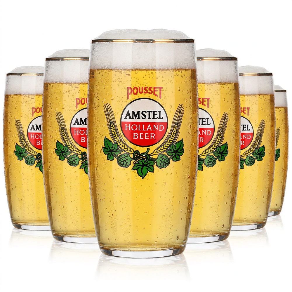 Verres à bière Amstel Holland, lot de 6, 0,29 l, bord doré vintage, pièce rare, verre de collection