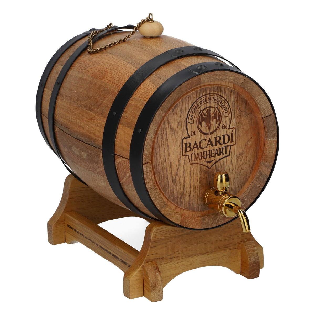 Coffret de rhum Bacardi en fût de chêne 3 l avec support Oakheart pour le remplissage et le service
