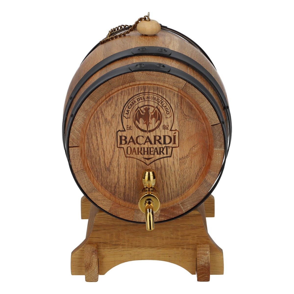 Coffret de rhum Bacardi en fût de chêne 3 l avec support Oakheart pour le remplissage et le service – Vue 2