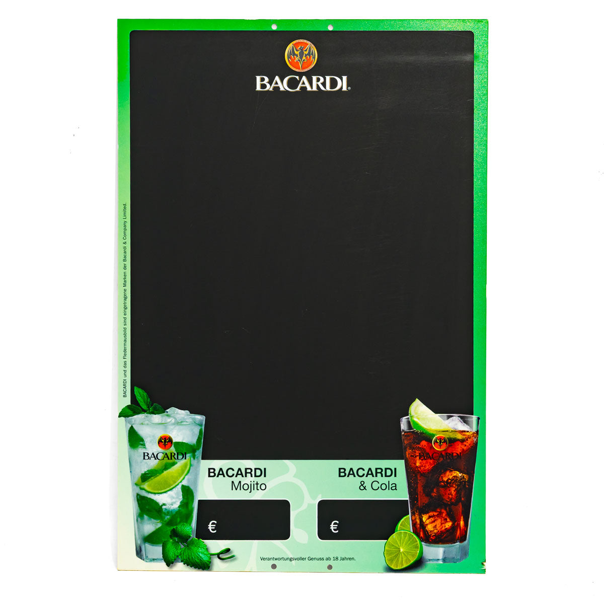 Tableau noir Bacardi Rum Tableau à écrire Décoration murale 60 x 40 cm Bordure verte