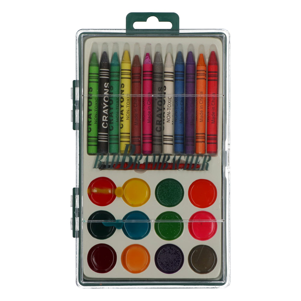 Bad Brambacher - Boîte de peinture à l'eau : 12 crayons de cire et 12 aquarelles en plastique
