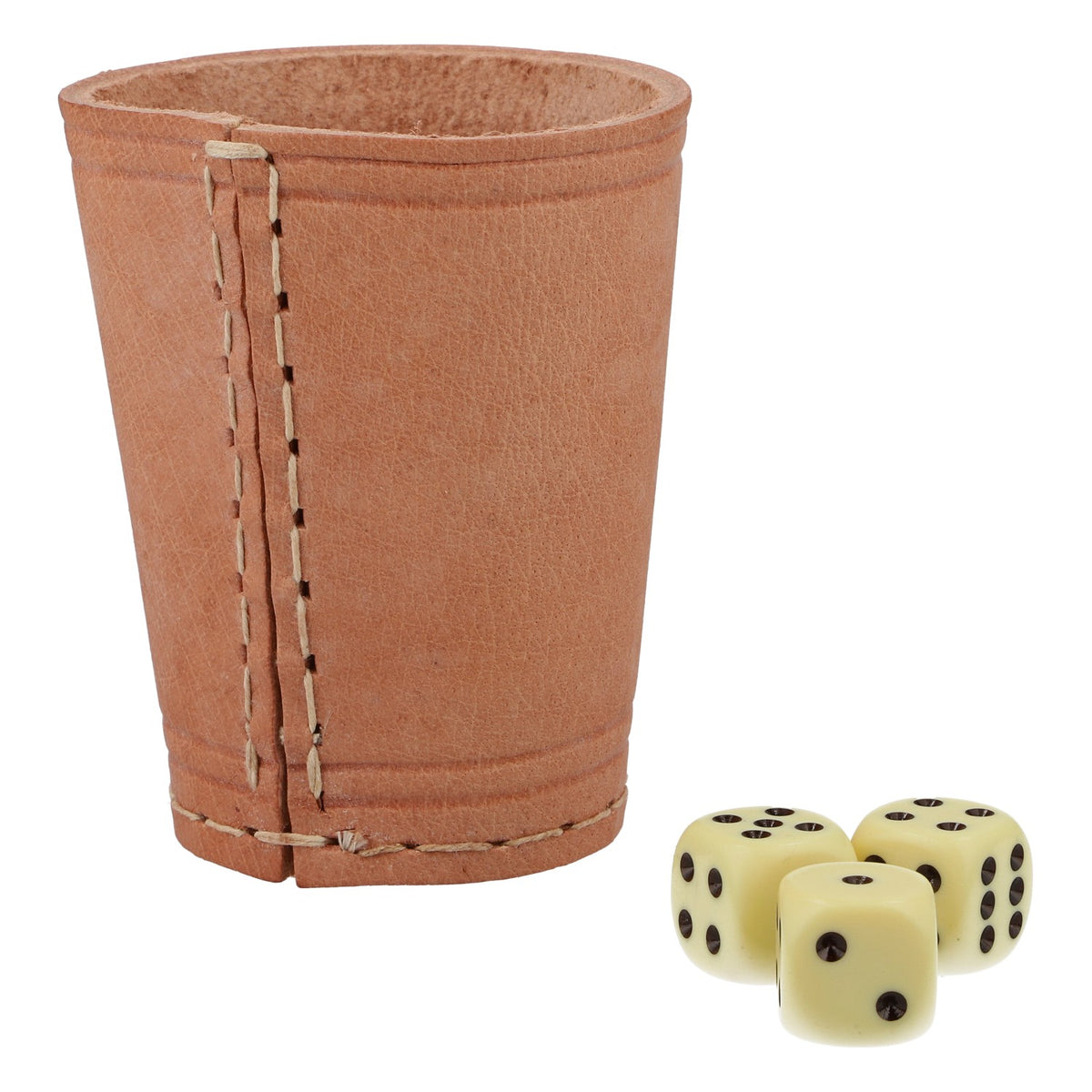 Gobelet à dés Berentzen en cuir avec 3 dés, marron, logo – Original – Vue 2
