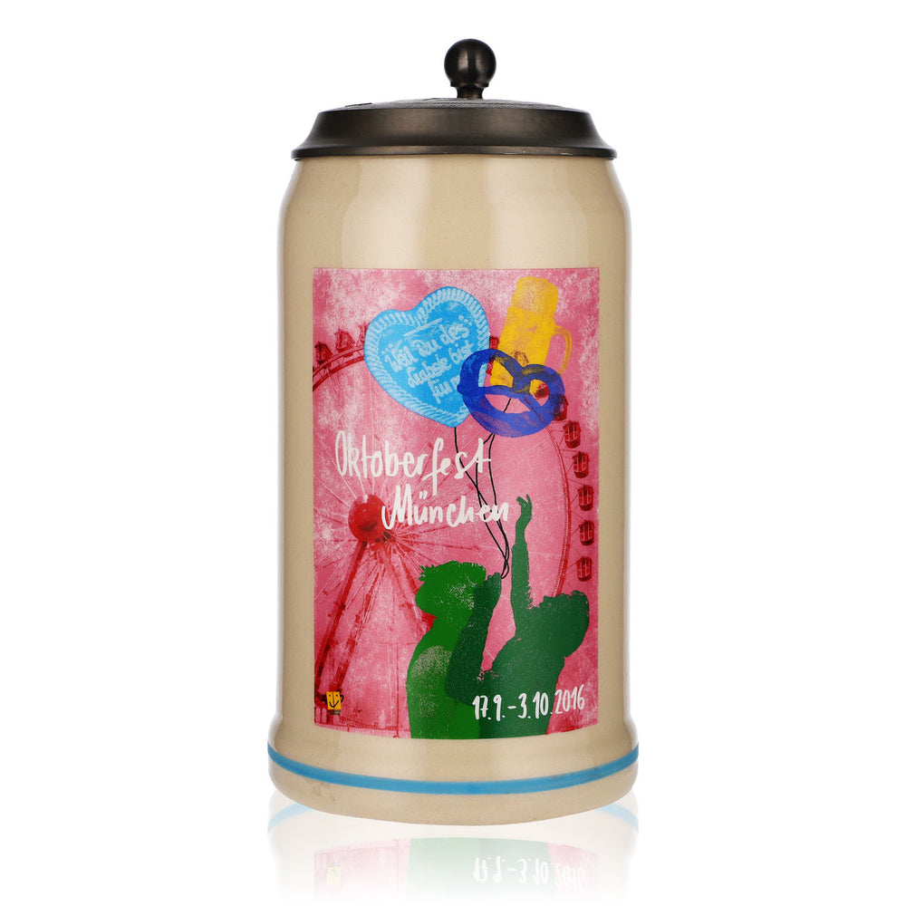 Cruche à bière en terre cuite 1,0 l Cruche en terre cuite Oktoberfest Munich 2016 avec couvercle en étain Rastal