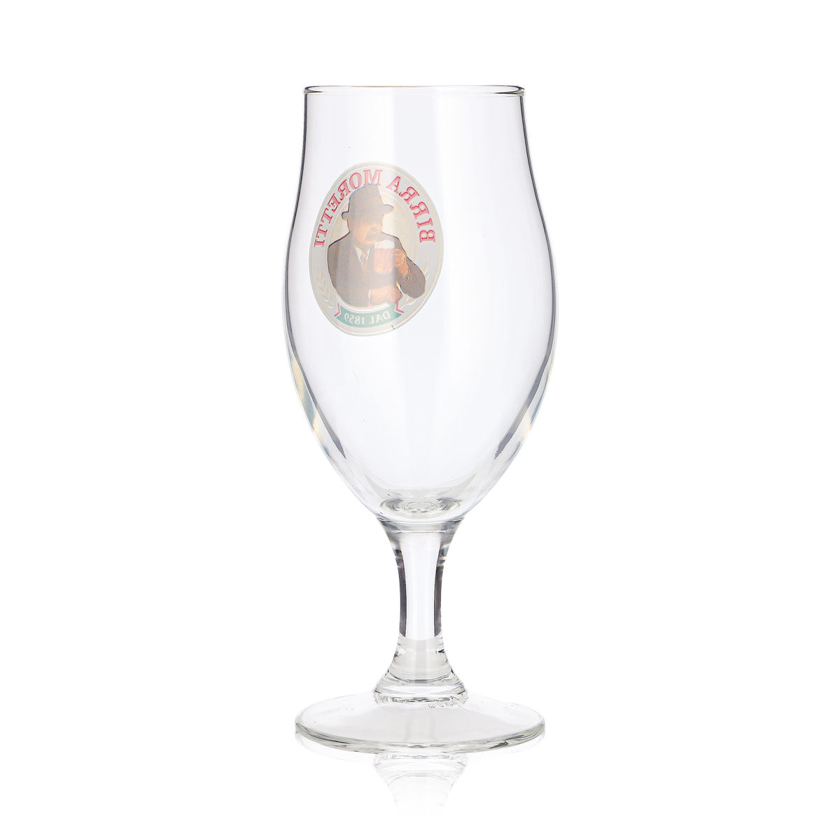Verre à bière Birra Moretti 0,25 l, forme coupe, avec portrait et logo « Dal 1859 » – Vue 4