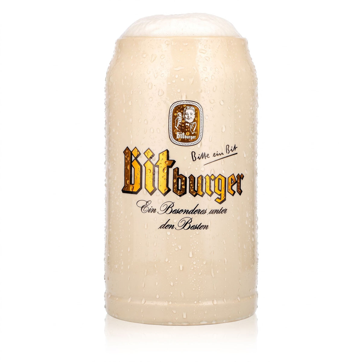 Verre à bière Bitburger 1 l, chope en terre cuite Sahm, chopes bavaroises