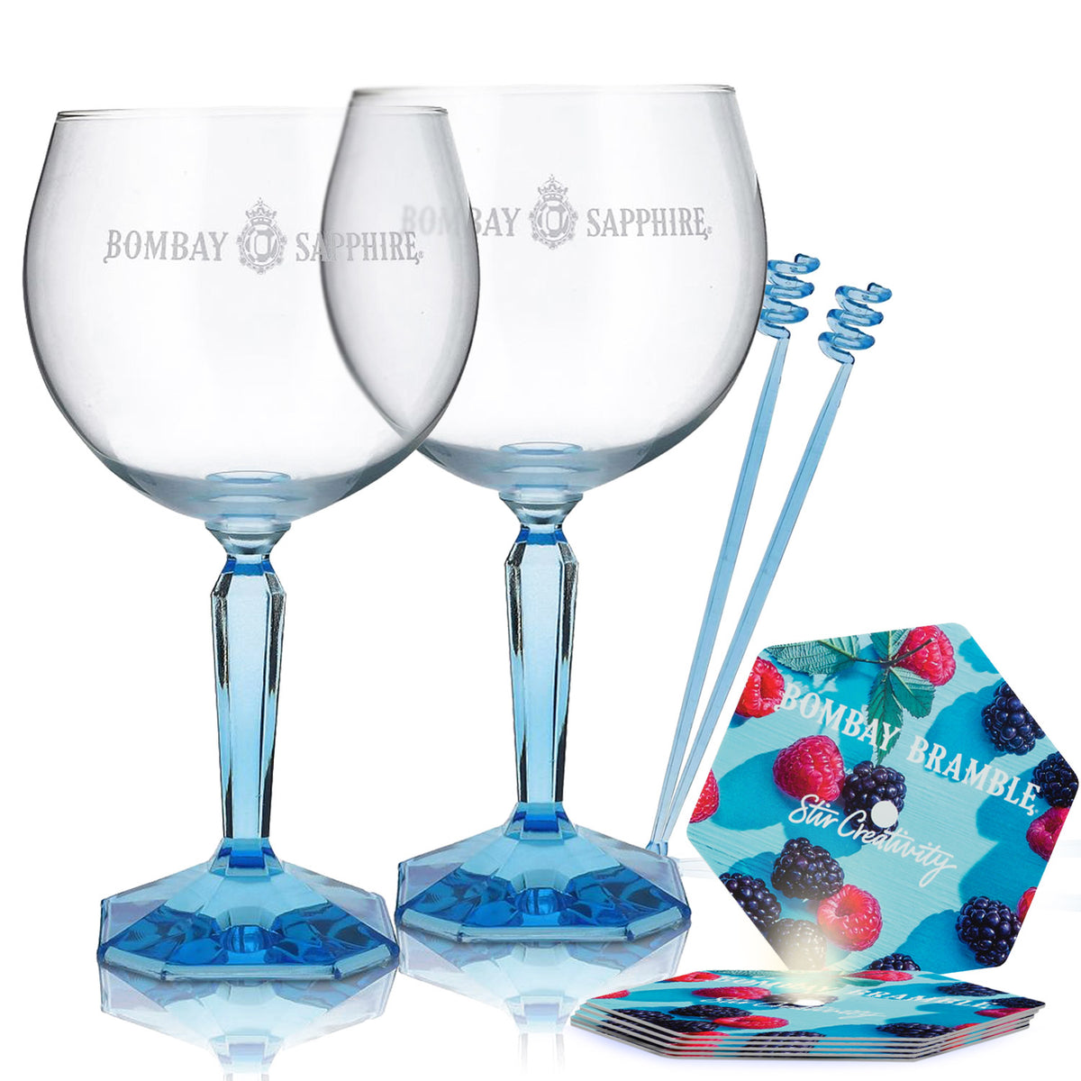 Ensemble Bombay Sapphire Bar Bundle Set I composé de verres ballon, d'un agitateur et d'un dessous de verre