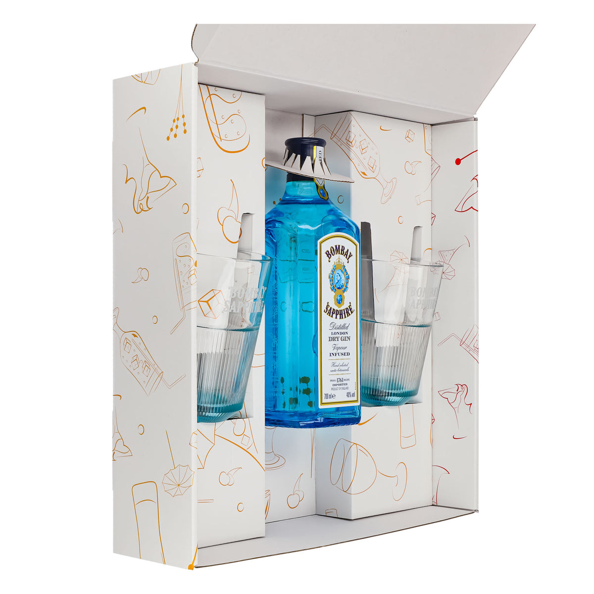 Bombay Sapphire Gin Geschenksets Weiß–Longdrinkglas Relief – Ansicht 4