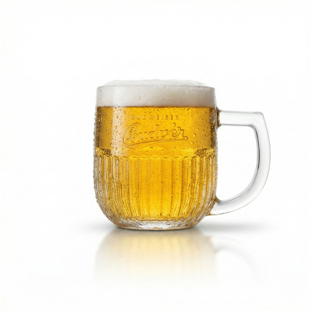 Verre à bière Budweiser Budvar 0,5 l – chope en relief calibrée, robuste, qualité restauration