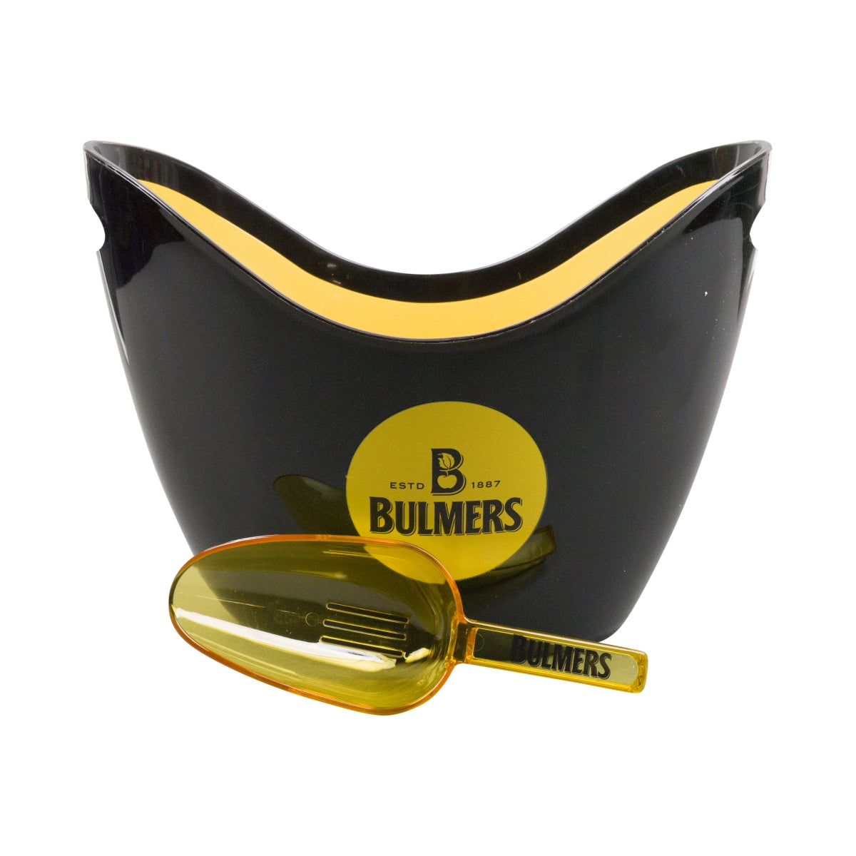 Bulmers Whisky Refroidisseur de bouteille Bac à glaçons noir jaune ouvert avec pelle