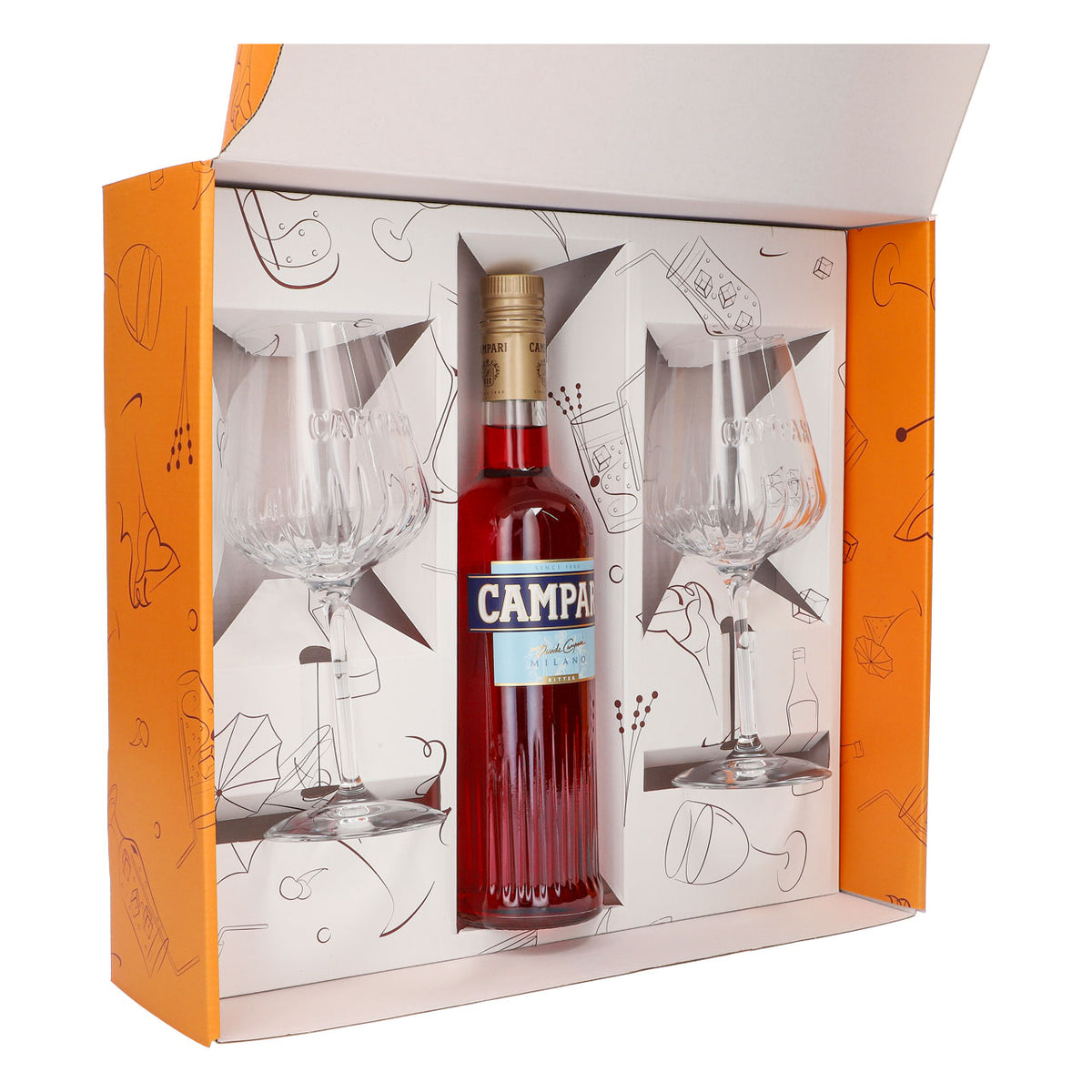 Campari Likör Geschenkset 0,7l Flasche 25 % Vol. + Spritz Gläser Milano–orange – Ansicht 4