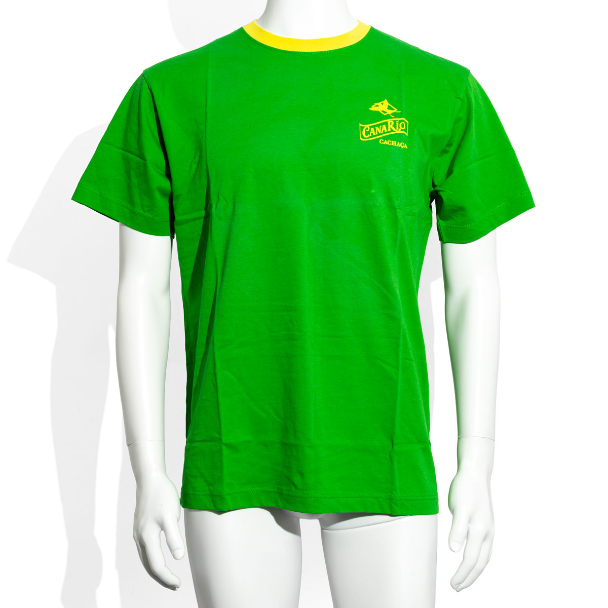T-shirt Canario Cachaca pour homme, vert uni, encolure ronde, bordure jaune, taille M