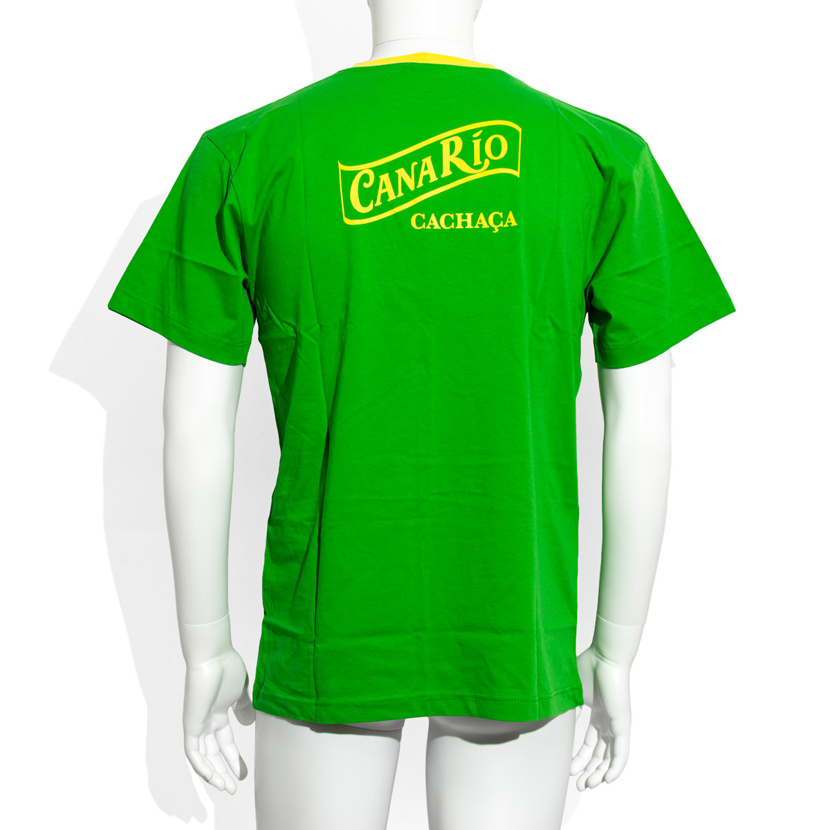 T-shirt Canario Cachaca pour homme, vert uni, encolure ronde, bordure jaune, taille M – Vue 3