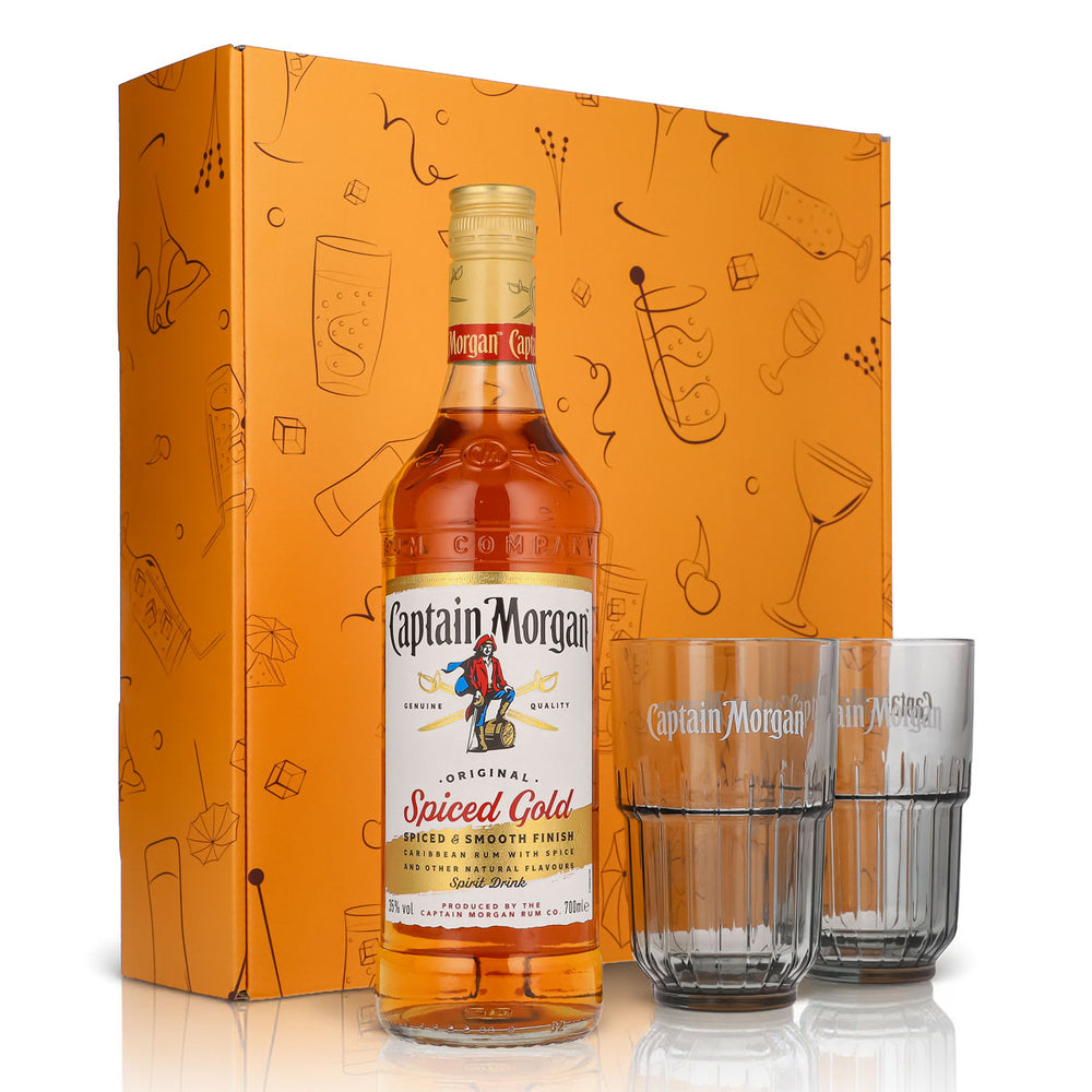 Coffrets cadeaux Captain Morgan verre à long drink orange en relief