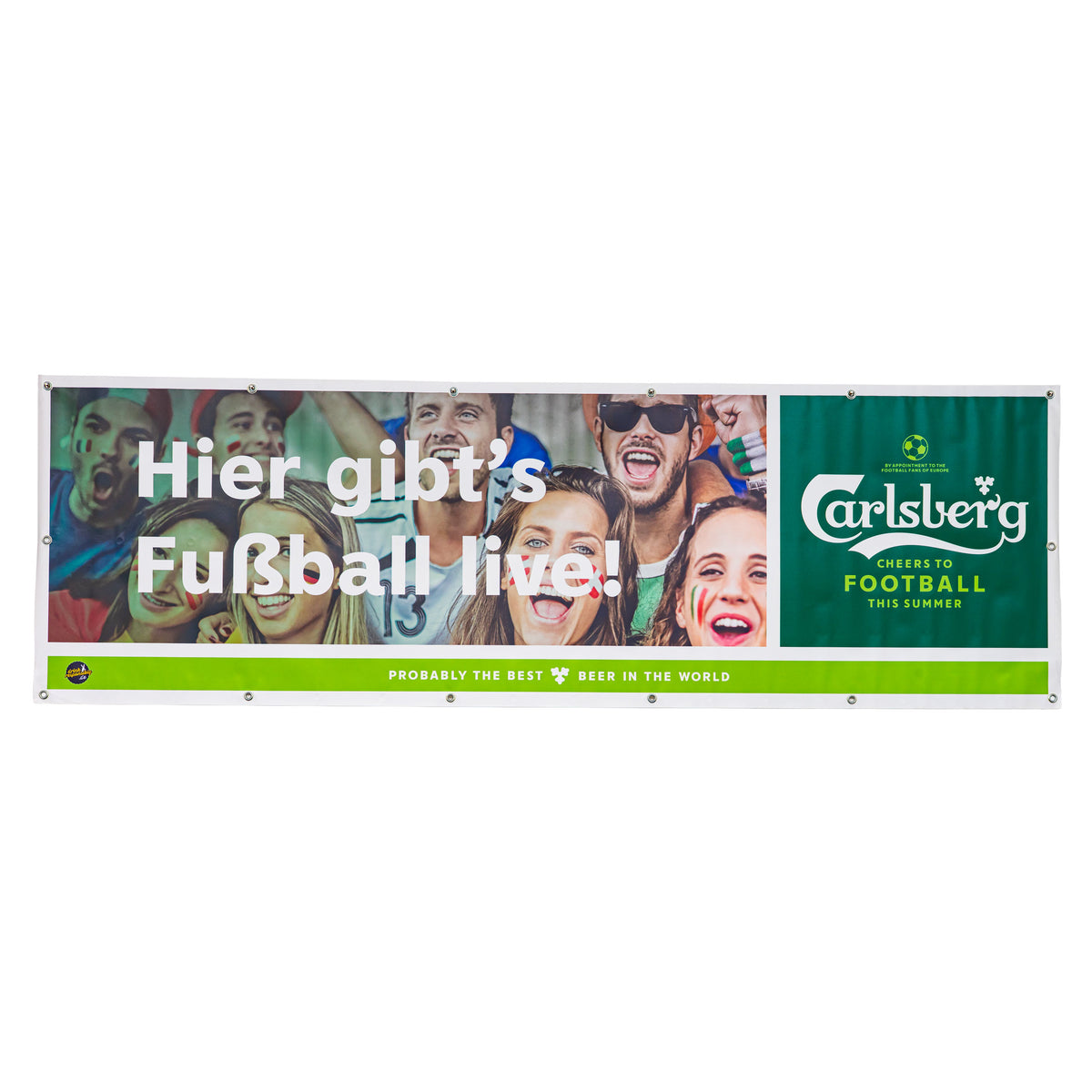 Bannière en verre à bière Carlsberg 250 x 80 cm « Ici, on regarde le foot en direct ! » Tissu mélangé