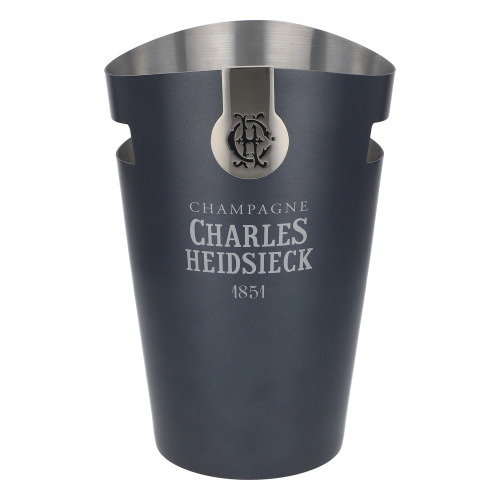 Seau à champagne Charles Heidsieck avec bac à glaçons, en métal gris