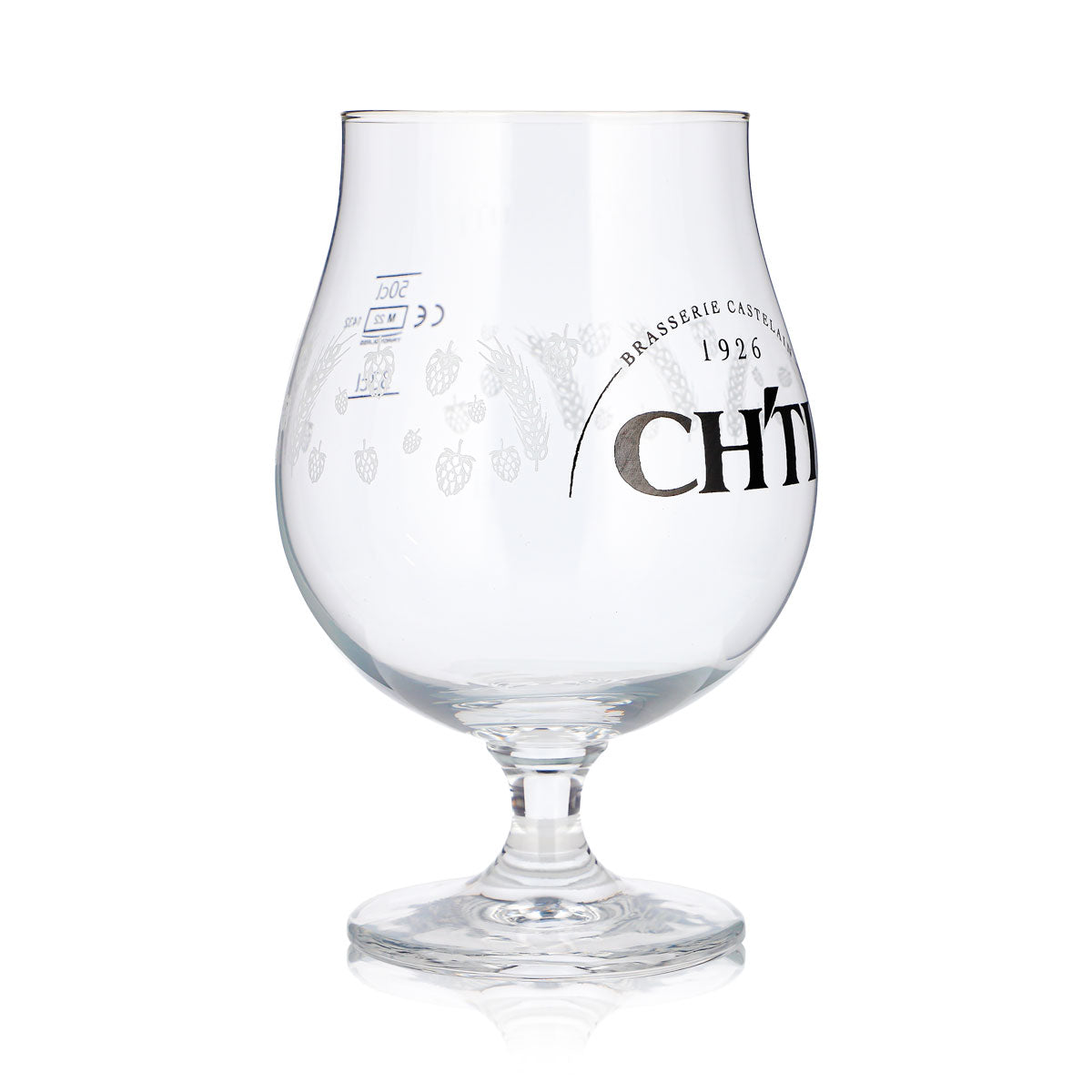 Verre à bière CHTI 0,65 l, forme tulipe, Brasserie Castelain 1926, motif « céréales » – Vue 3