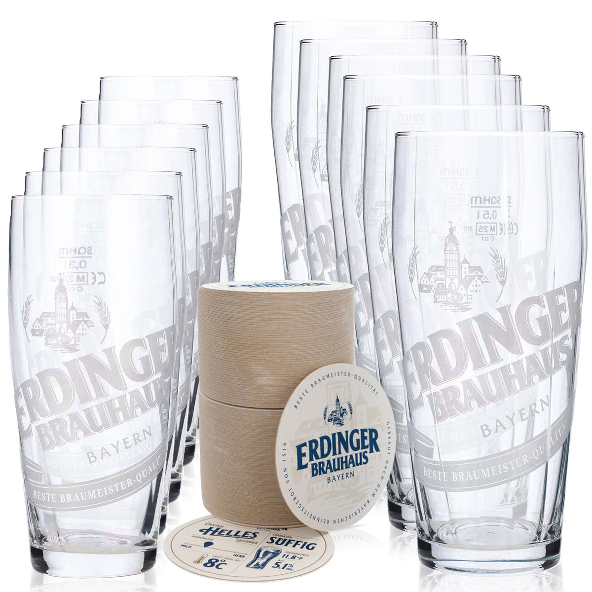 Lot Erdinger Bier Bar II comprenant 12 verres à bière 0,5 l/0,3 l et 100 sous-verres