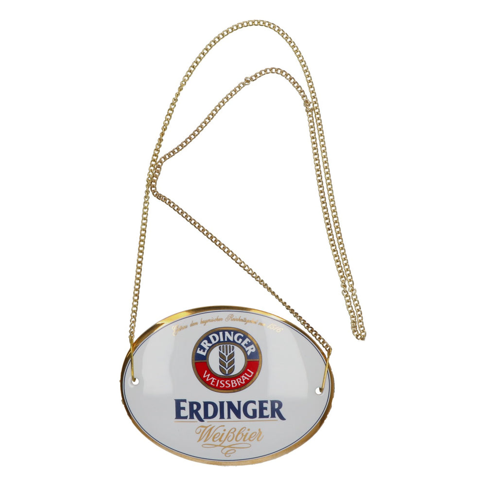 Plaque en céramique blanche « Erdinger » pour robinet à bière, 12 x 9 cm, neuve