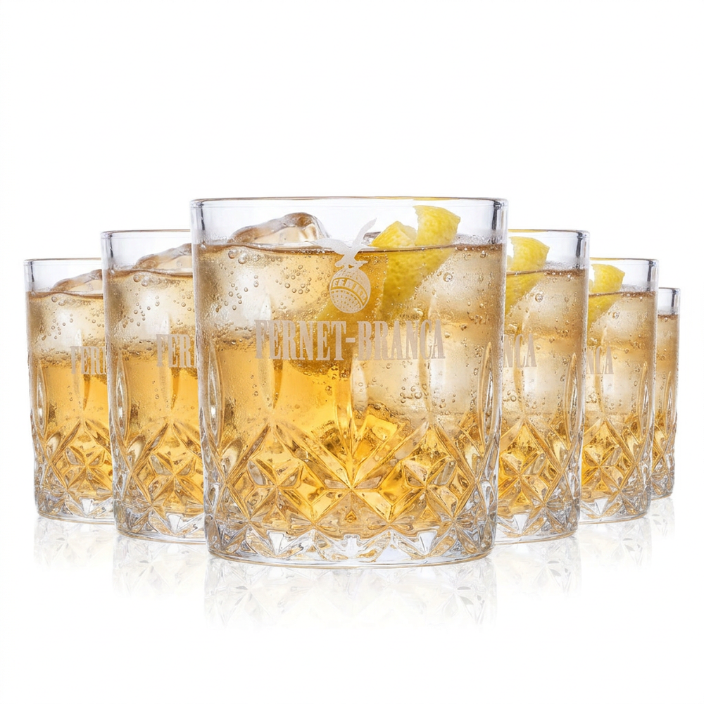 Lot de 6 verres Fernet Branca – Verres à pied de 0,24 l avec relief en cristal, pour le Fernet-Tonic, les digestifs et les cocktails