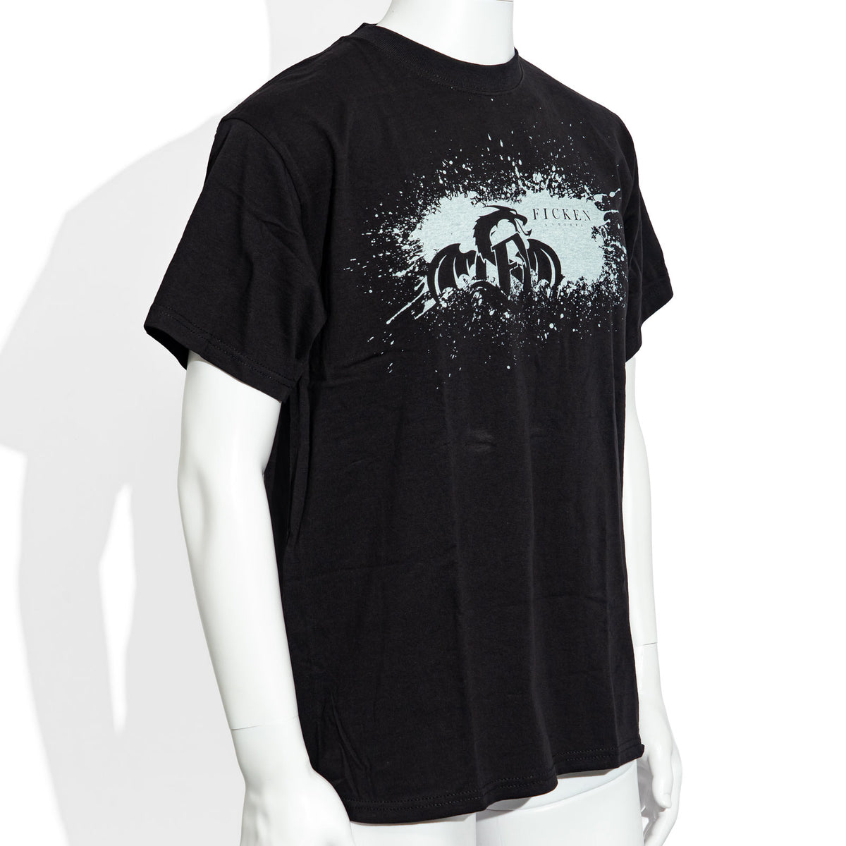 T-shirt en coton « Ficken » à motif de dragon noir et impression argentée, taille L – Vue 2