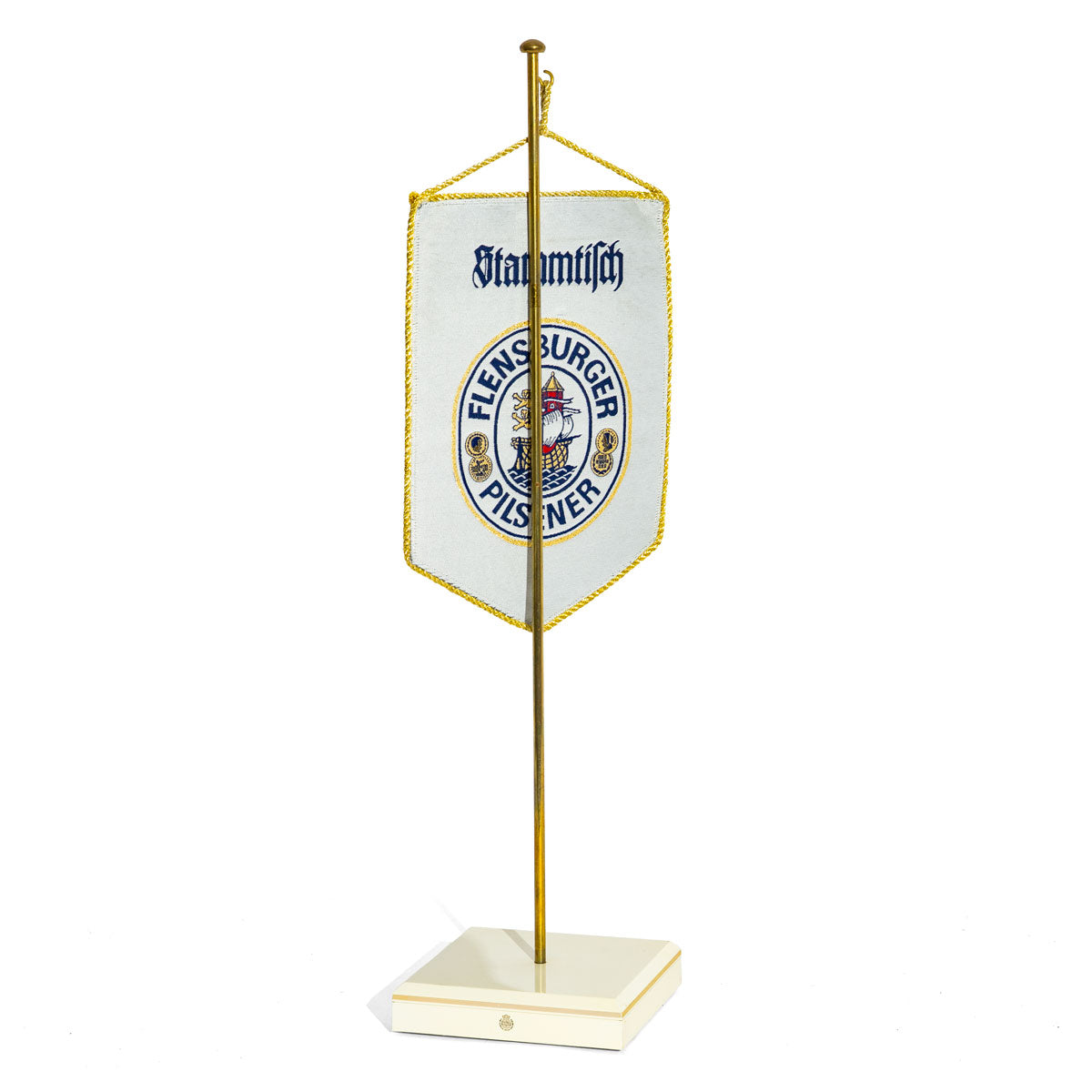 Drapeau de table ronde de Flensburg Drapeau de table ronde avec support en bois – Vue 3