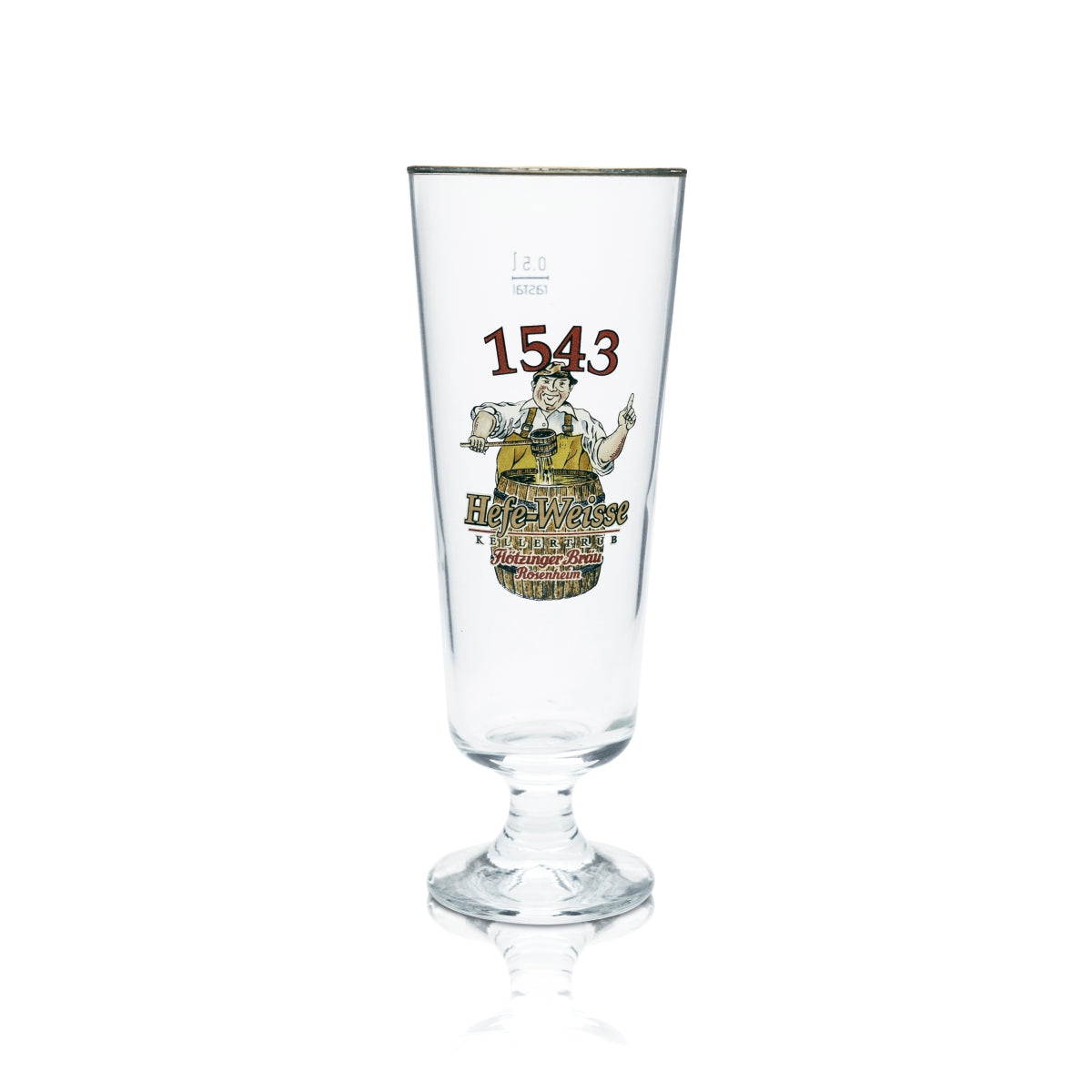 Verre à bière Flötzinger 0,5 l, bord doré, verre à bière blanche, levure de blé « 1543 » Bräu