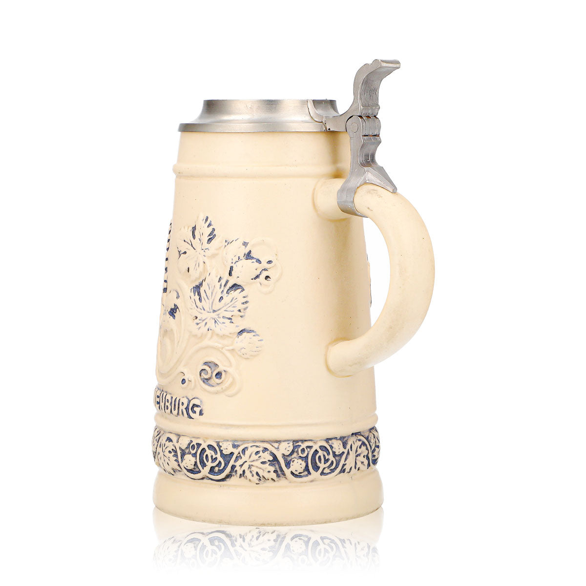 Verre à bière « Mumme » de Frauenburg, chope en terre cuite de 0,74 l avec couvercle en étain, décor en relief représentant Copernic – Vue 4