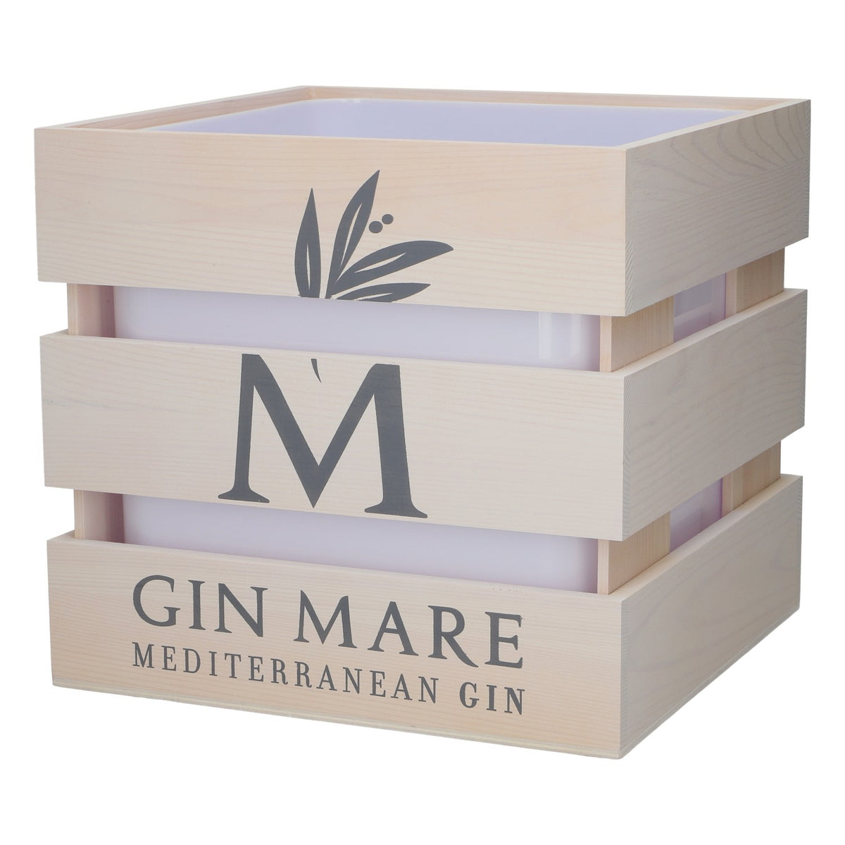 Gin Mare Gin, seau à glace, seau à bouteille, en bois, gin méditerranéen, nouveau, blanc, seau à champagne
