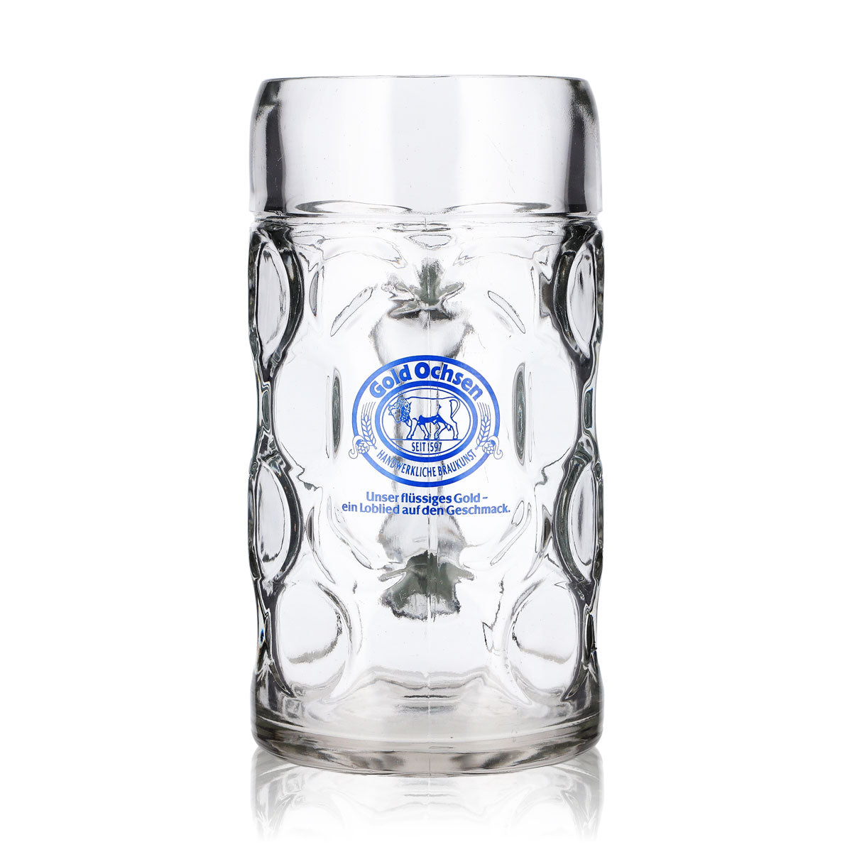 Verre à bière Gold Ochsen, chope de 1 l, logo bleu