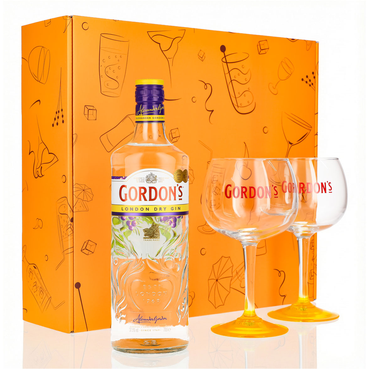 Coffret cadeau Gordon's Gin 0,7 l 37,5 % + verre ballon Copa I Orange