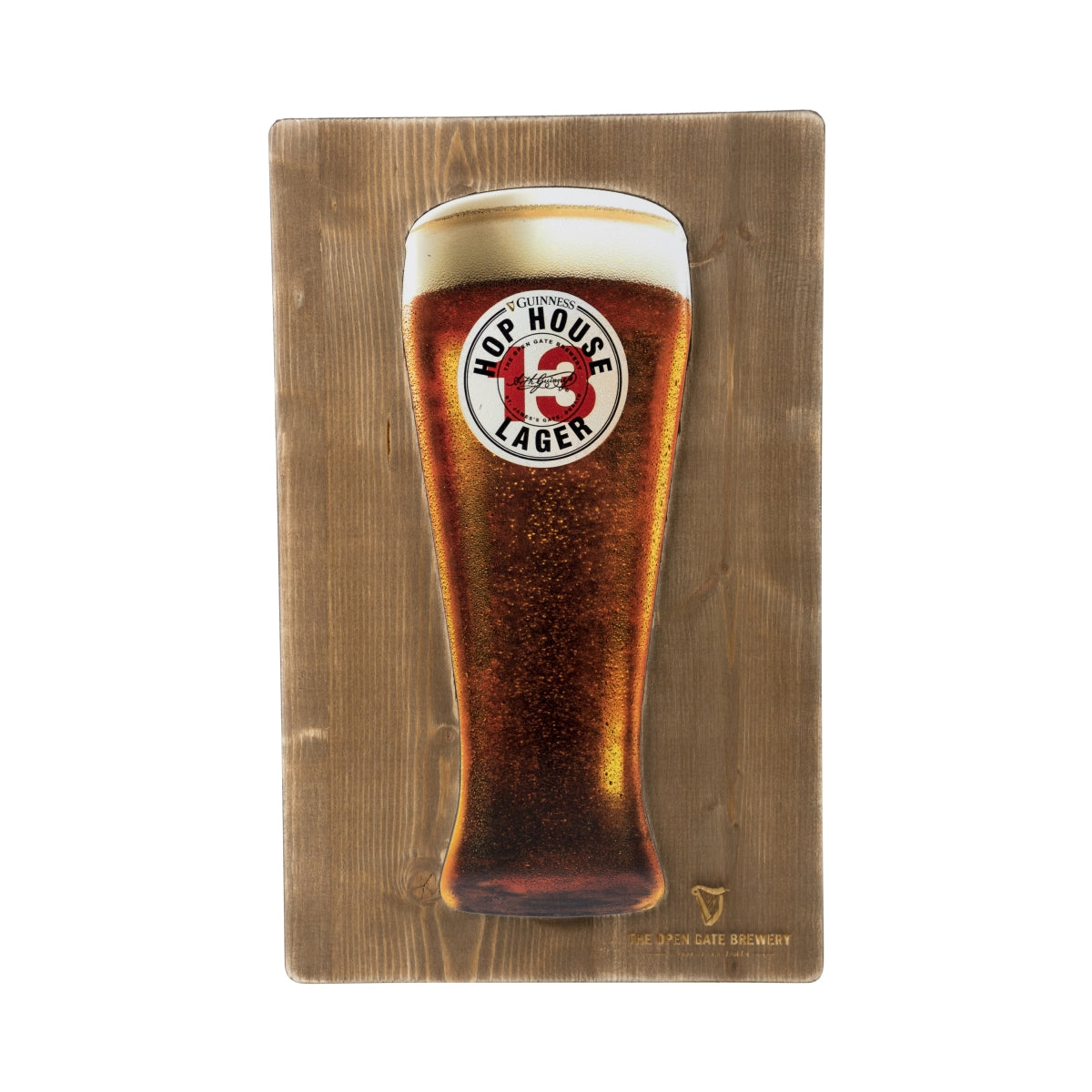 Enseigne lumineuse Guinness Bière Hop House Lager 48 x 30 cm aspect bois 3D LED