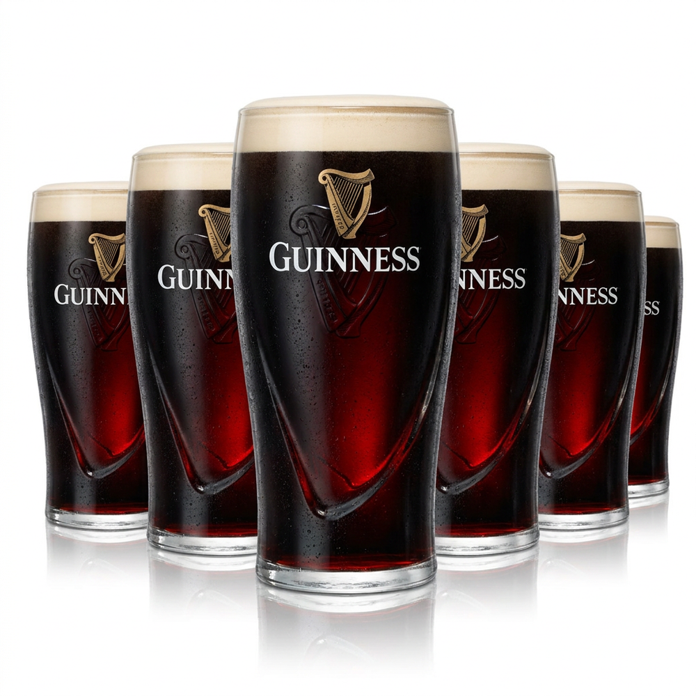 Lot de 6 verres à Guinness de 0,5 l, verres à pinte « Gravity » avec relief représentant une harpe, Stout irlandaise