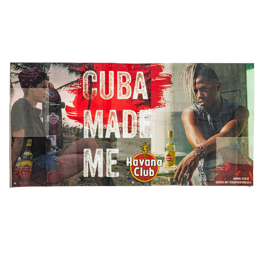 Drapeau en feutre Havana Club Rum, 200 x 100 cm, « Cuba made me »