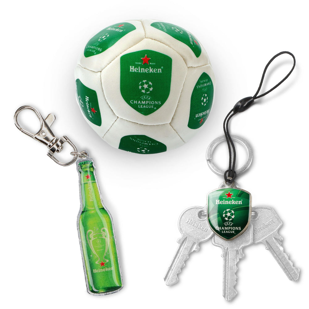 Coffret Heineken pour les amateurs de bière I comprenant 2 porte-clés et un décapsuleur Footbag