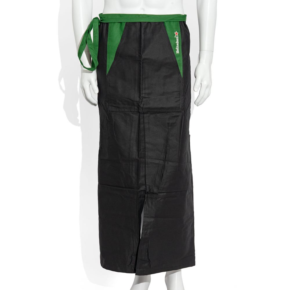 Tablier de bistrot long en tissu mélangé, motif « Heineken Beer Glass », noir/vert