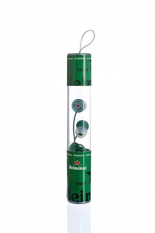Bière Heineken Écouteurs intra-auriculaires dans une canette verte avec bouchon