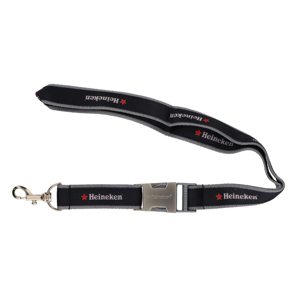 Lanière pour bière Heineken avec boucle métallique, noir/gris, neuve, en tissu mélangé