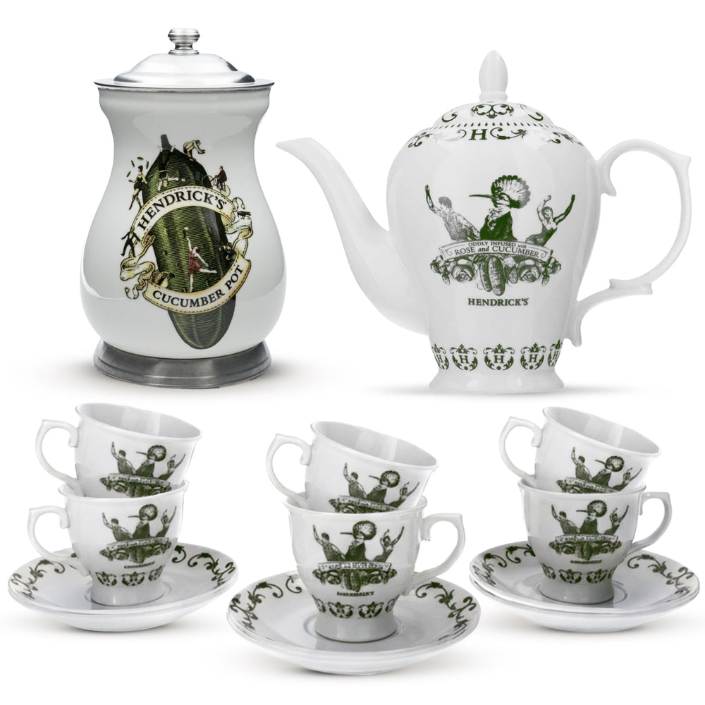 Hendrick Gin Porcelaine Ensemble 13 pièces Service à thé 1,5 l Pot à cornichons