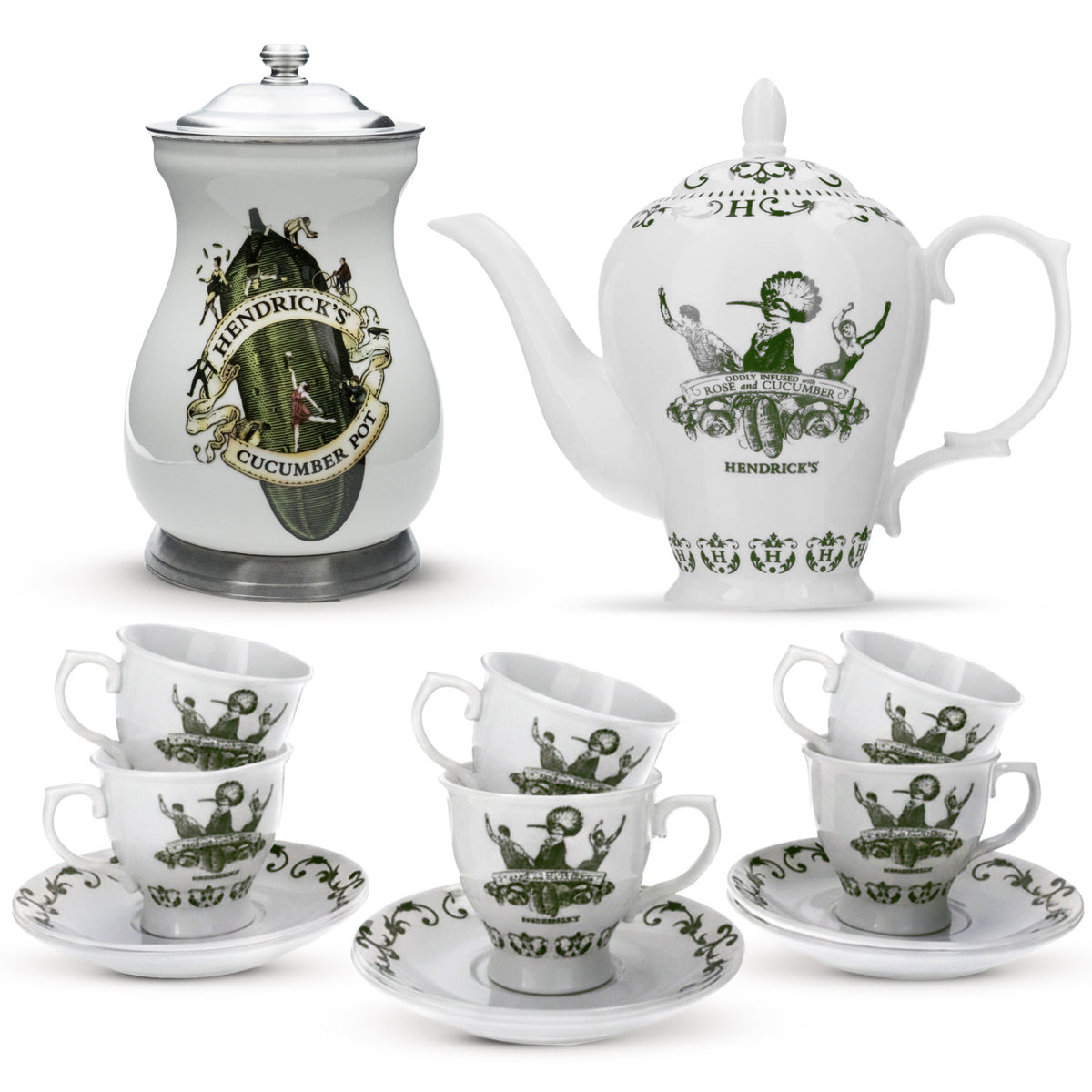 Hendrick Gin Porcelaine Ensemble 13 pièces Service à thé 1,5 l Pot à cornichons
