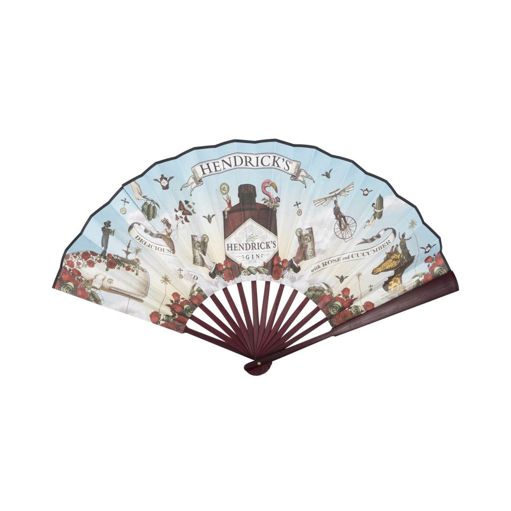 Éventail pliant Hendricks Gin Accessoire de fête en bois coloré pour se rafraîchir en été