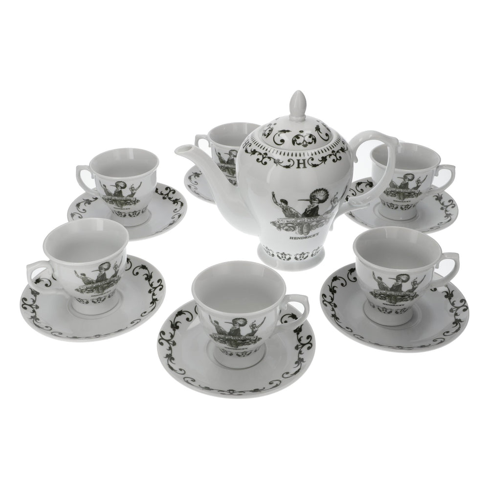 Service à thé Hendricks Gin, théière + 6 tasses + soucoupes, très haut de gamme et rare