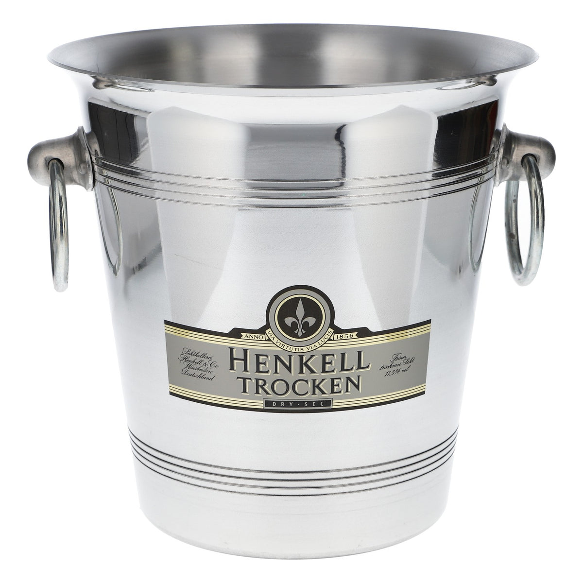 Seau à champagne Henkell avec poignée, refroidisseur de bouteilles et bac à glaçons, en métal argenté