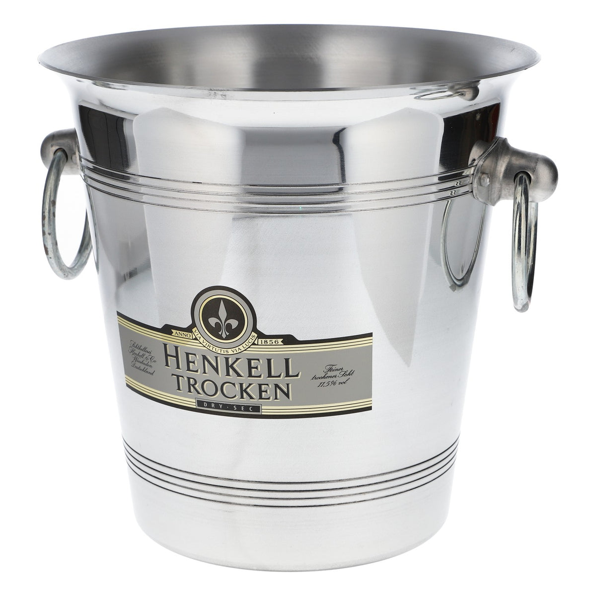 Seau à champagne Henkell avec poignée, refroidisseur de bouteilles et bac à glaçons, en métal argenté – Vue 4