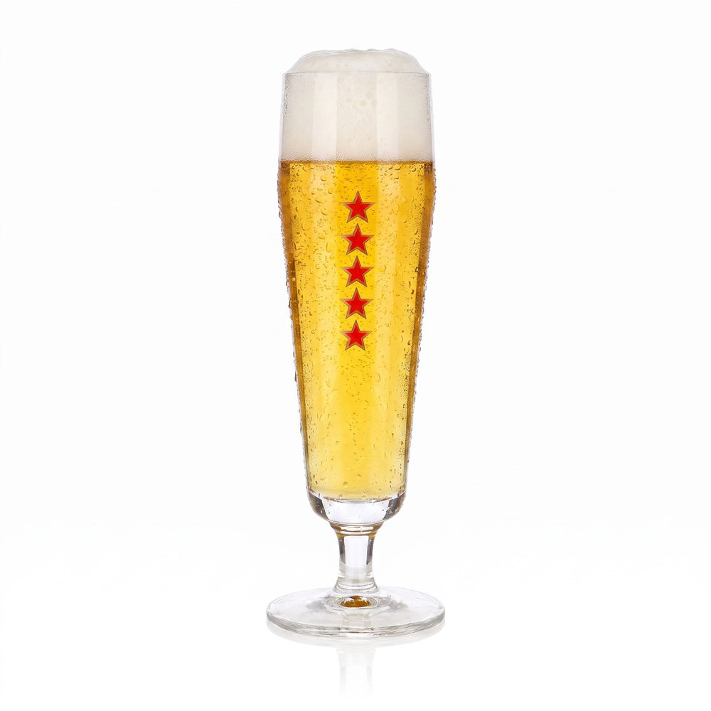 Verre à bière Hensen 0,25 l, forme coupe, style Pilsner, motif tulipe, logo étoile